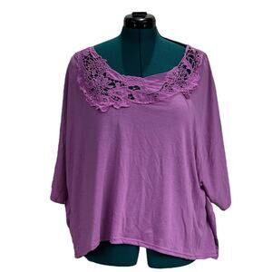 Luv Me More Embellished Crochet Neck Hi Lo Loose Tee Shirt Top Plus Size 3X Pink